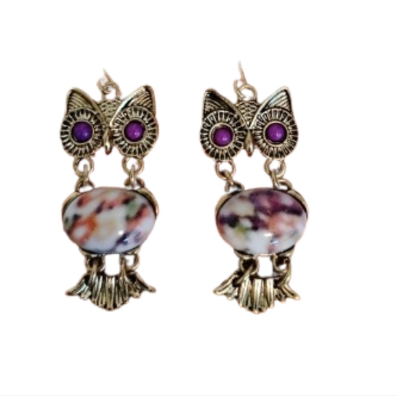 Mudd Jewelry - Elegant Purple and Gold Owl Earrings